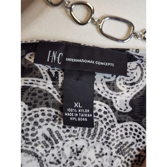 Y2k INC Black White Mesh Stretchy V-Neck Paisley Ruched Goth Tank Top Sz XL - Picture 6 of 6